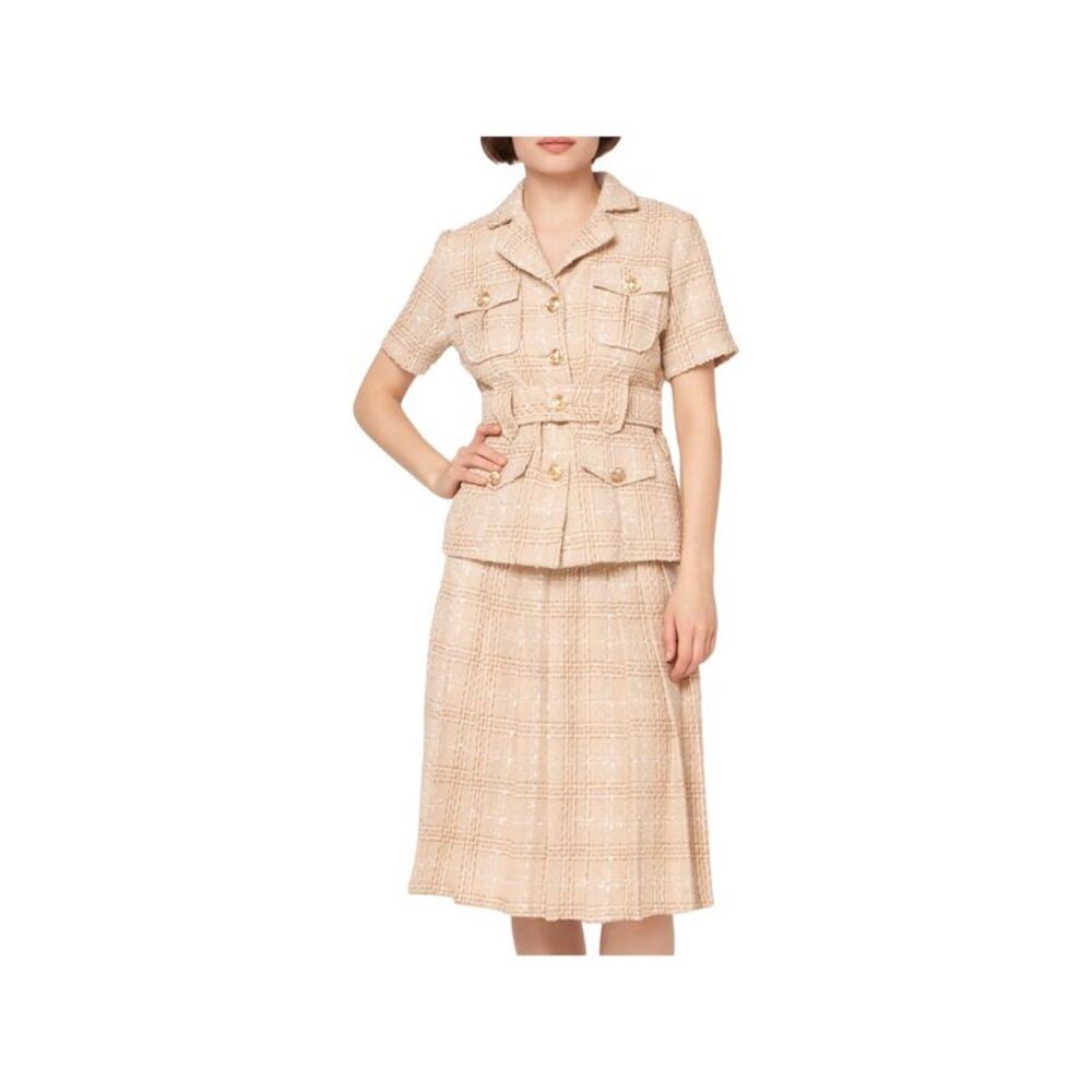 GRACIA Womens Beige Zippered Lined Knee Length Wear To Work A-Line Skirt S